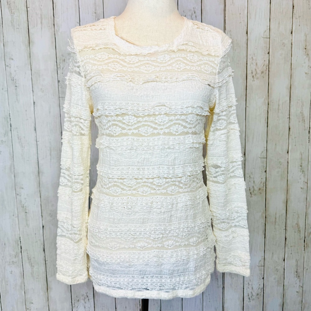 H&M | Cream Lace Long Sleeve Top